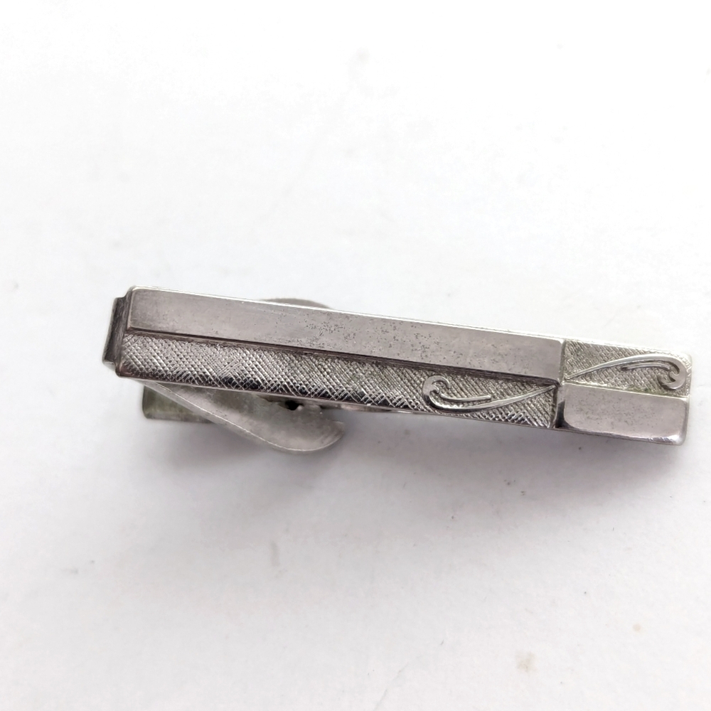 Vintage 50s Estate Silver Tone Textured Business Casual Tie Clasp Clip
